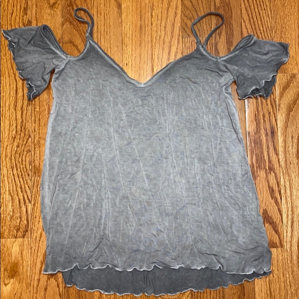 OFF THE SHOULDER AMERICAN EAGLE OMBRÉ SHIRT